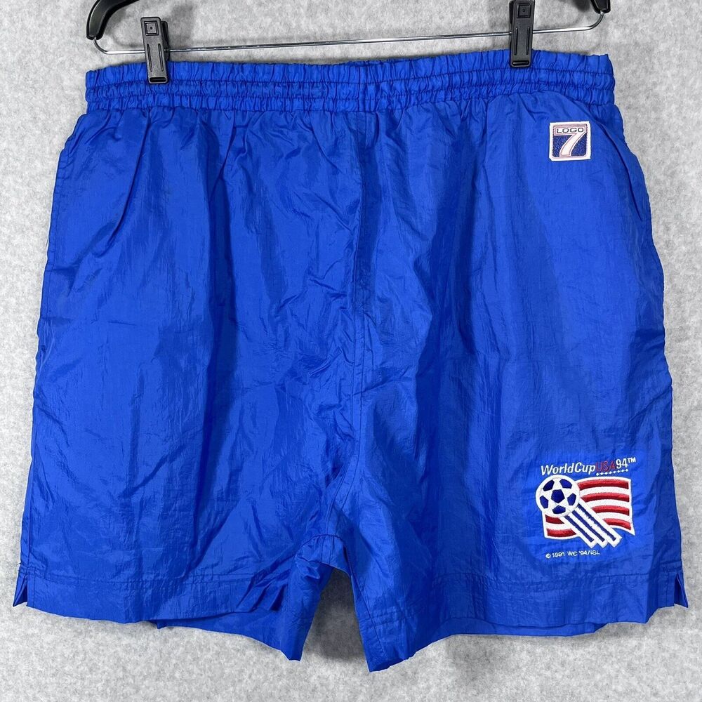 Vintage‎ LOGO 7 Sport Nylon Shorts Mens Size XL World Cup USA 94 Blue Soccer